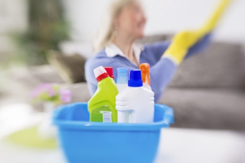 Cleaner handling upper-floor windows in a SW17 property