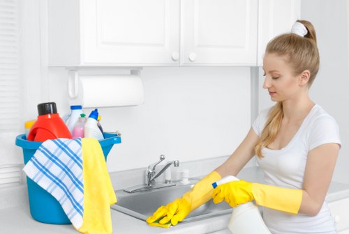 Cleaning supplies and checklist prepared for office cleaning in SW17